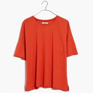 Madewell Raw-Edged Hangout Tee - chili red - sz. S linen cotton blend